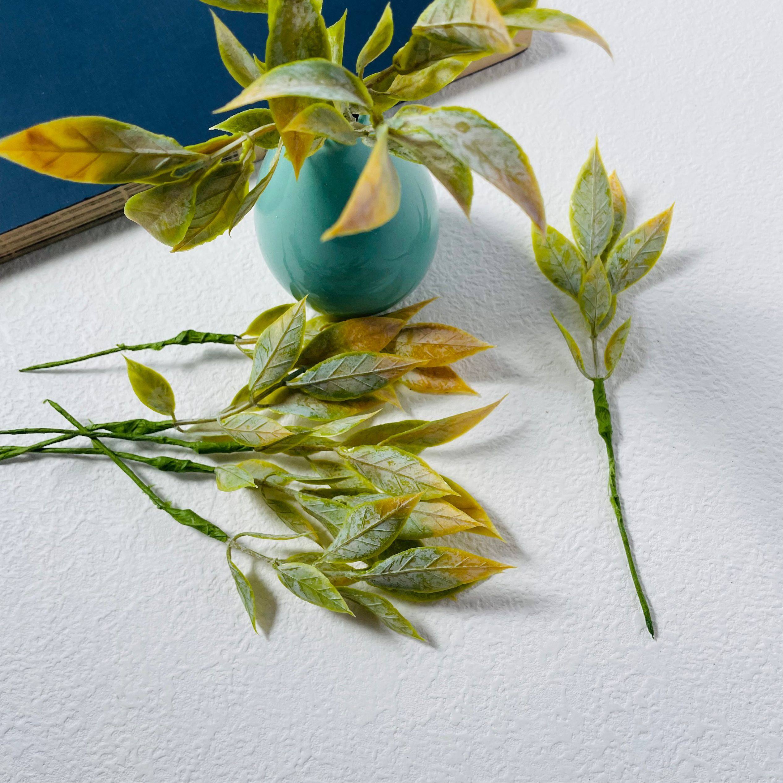 之九 黄绿薄荷草仿真花 古风森系头饰渐变色树叶 diy饰品制作配件