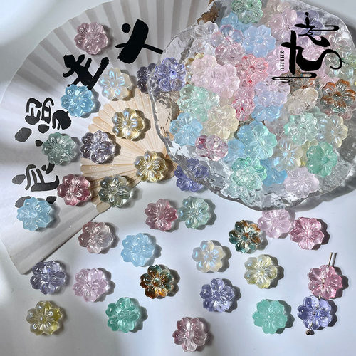 琉璃胖樱花直孔玻璃串珠串珠材料
