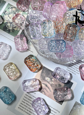 20颗13x18mm琉璃花牌雕刻福牌玻璃方牌diy手工制作手串项链材料