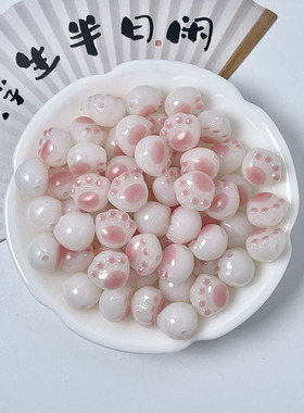 10mm仿白玉菩提炭烧猫爪树脂小熊掌珠子diy手工制作手串项链材料