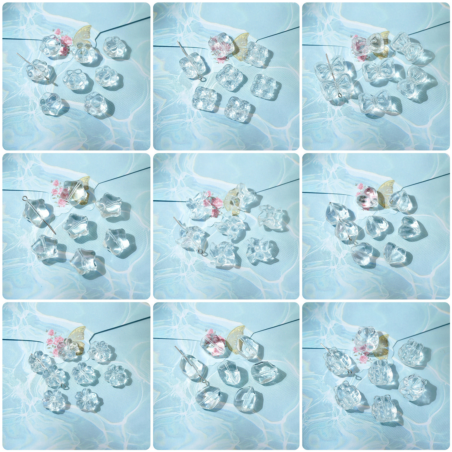 琉璃仿天然白水晶双尖单尖随形珠