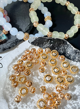 铜镀真金保色镶锆石镂空手串隔珠车轮隔片diy手工串珠制作材料