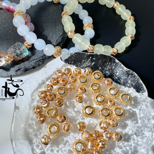 铜镀真金保色镶锆石镂空手串隔珠车轮隔片diy手工串珠制作材料