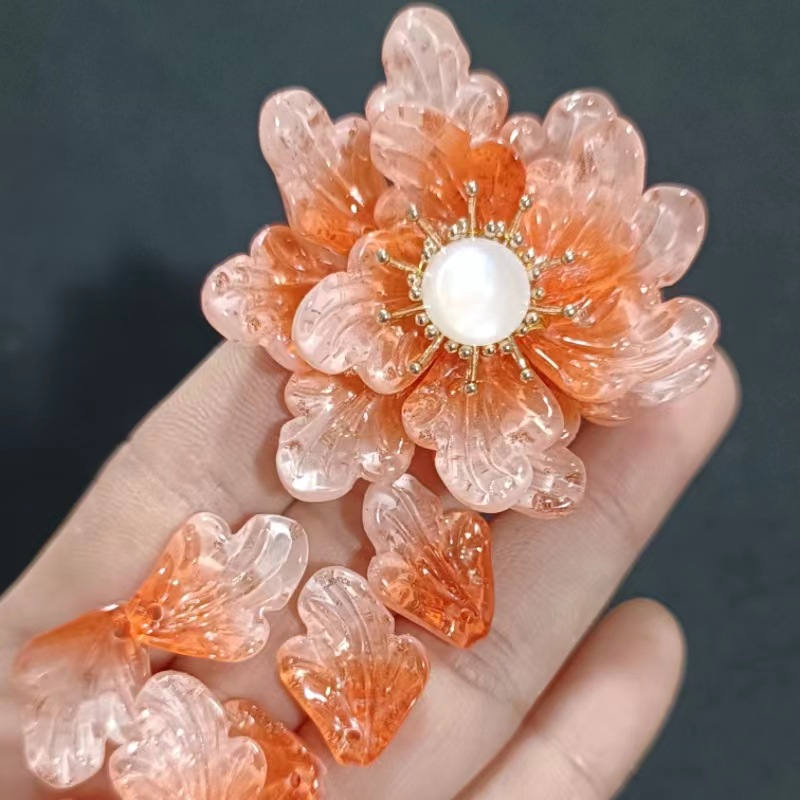 惠兰花琉璃花瓣叶子diy发簪材料