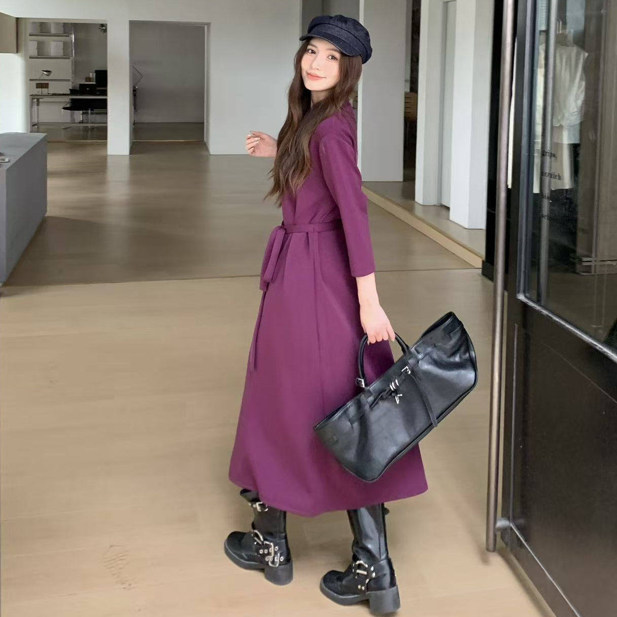 妙糖女装2025秋季新品知性风连衣裙空气棉好质感宽松显瘦中长款