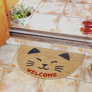 入户门半圆形椰棕门垫 猫咪welcome家用大门口门厅去尘耐磨地垫子