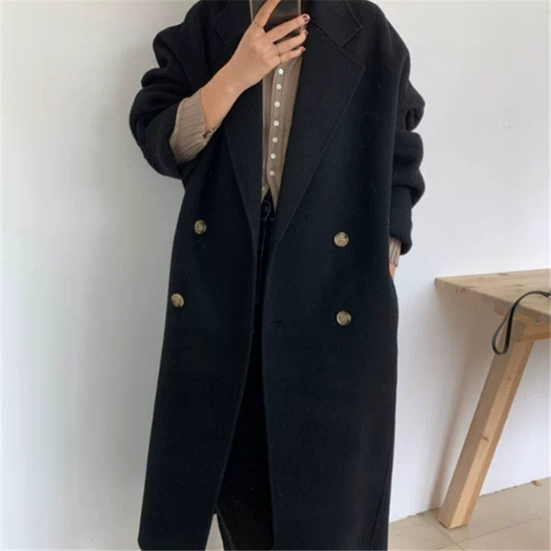黑哥双面呢大衣女装秋冬季毛呢外套西装领oversize羊毛羊绒大衣