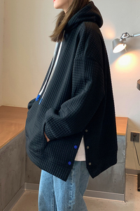 EQ99连帽卫衣女华夫格下摆开叉小设计2024新款秋装外套 女装P58图片