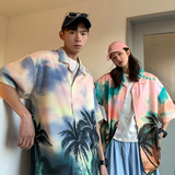 EQ32夏季新款港风男女夏威夷风格休闲衬衫短袖宽松半袖情侣装P40，男装衬衫，电商C306-1