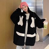 EY101冬季新款港风ins潮女加厚羊羔毛笑脸刺绣衣服外套P105，女装棉衣/棉服，电商C306-1