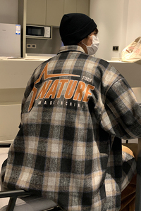 EQ107 重工艺印花格子外套男港风INS潮流呢料夹克2024新款秋装P98图片