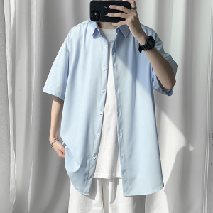 QT80 日系大码！春夏衬衫短袖纯色宽松男潮ins港风五分袖半袖 P20图片
