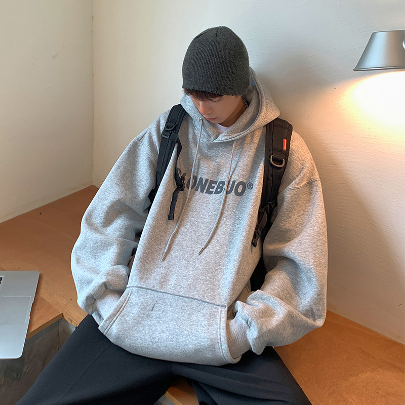 EQ94发泡字母印花连帽套头INS潮流卫衣男港风2024新款外套P63，男装卫衣，电商C306-1