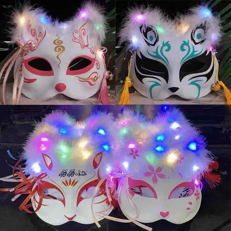 夜市摆摊狐狸发光日式古风面具