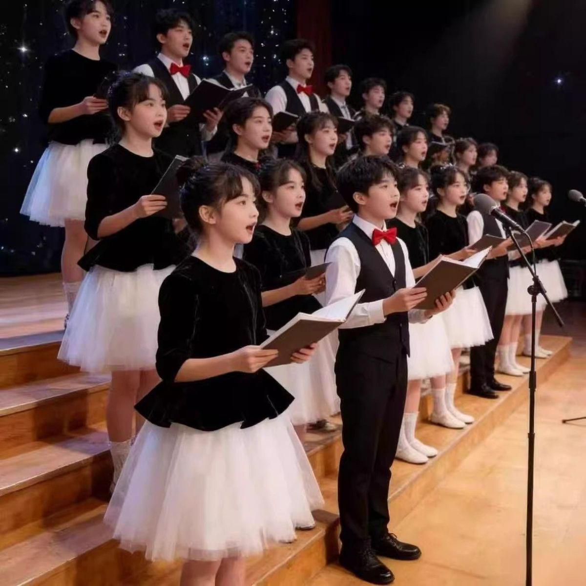 男女童合唱朗诵黑色礼服演出服