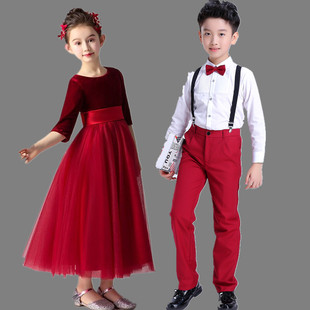 儿童演出服中小学生合唱服装少儿比赛表演服女童时尚主持礼服长款