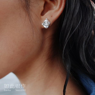 设计师原创990纯银耳钉高级感复古ins耳饰褶皱不规则拓印錾刻手工