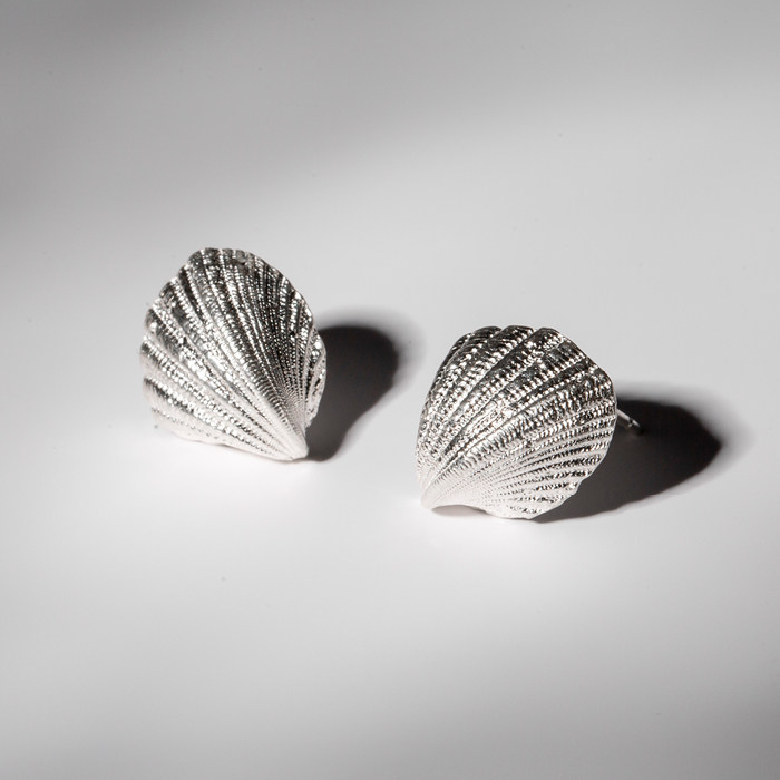 如此银作扇形贝壳耳钉99纯银女防过敏小众设计感精致气质个性时尚