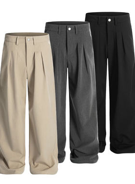 FopCazr Polyeste Rayon TR面料基础立体双褶位A字型宽松休闲西裤