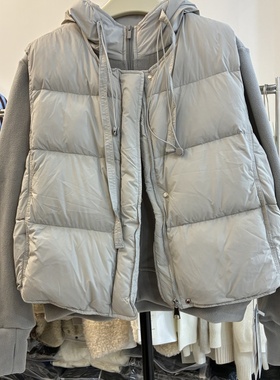 欧货2025秋冬新款宽松显瘦休闲连帽卫衣+白鸭绒羽绒马甲女两件套