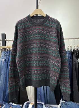 欧货2025冬百搭圆领长袖羊毛针织衫女宽松显瘦提花打底毛衣61069