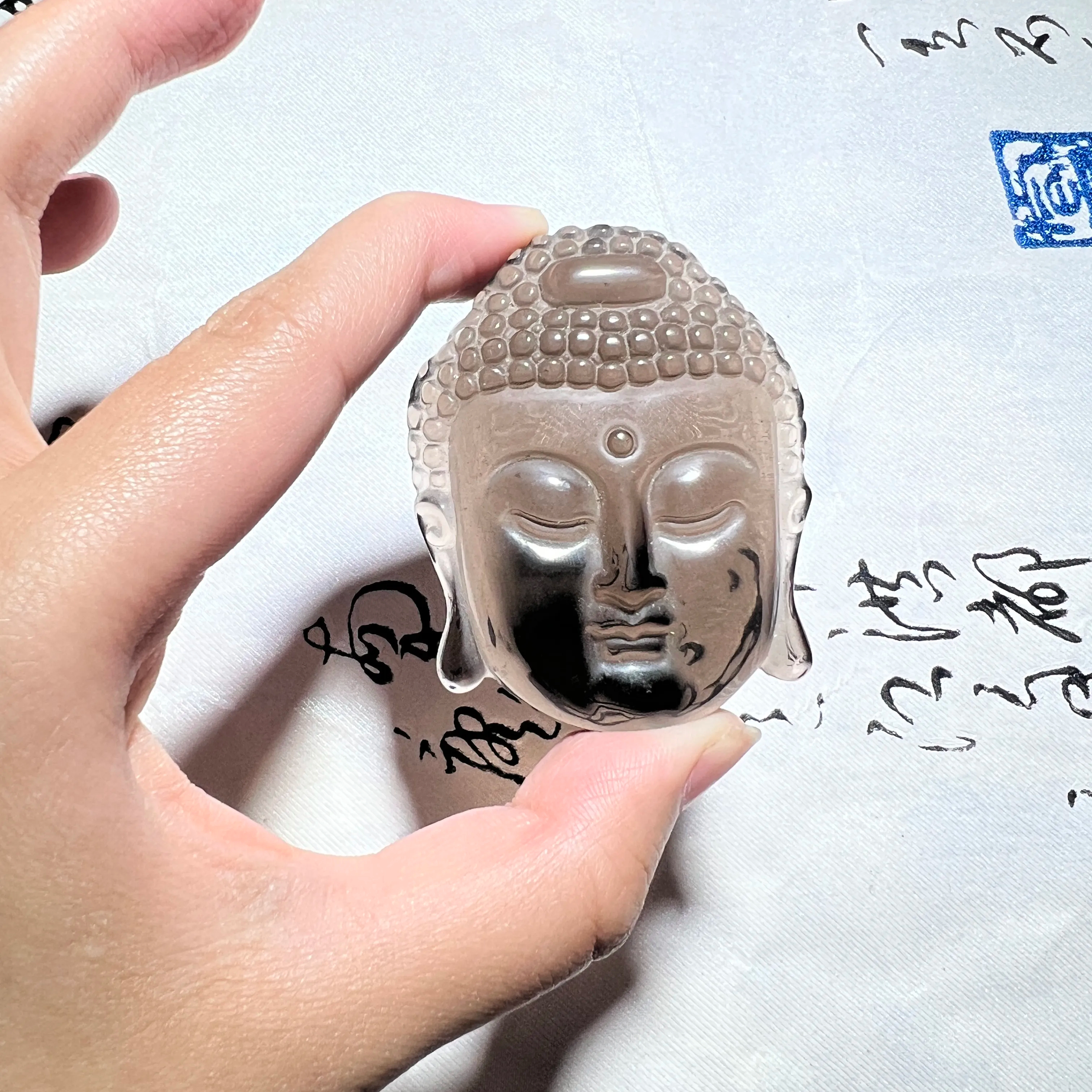 冰种黑曜石大日如来佛吊坠