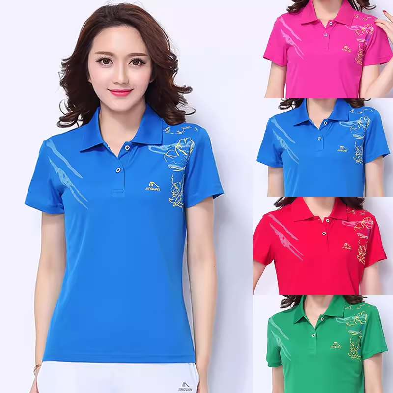 晋冠短袖翻领T恤中老年运动休闲男女夏蓝色广场舞服装夏季团体服