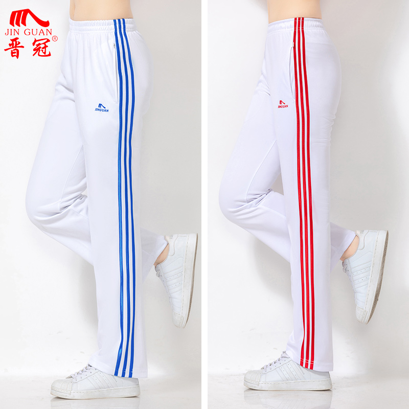 春秋三条女男同款白色体操运动裤