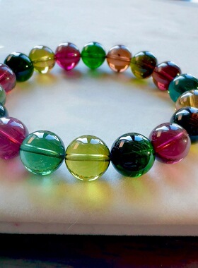 天然巴西全彩碧玺单圈手链旺夫石