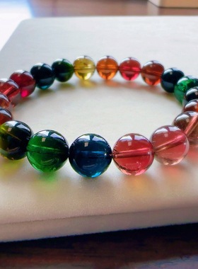 天然巴西彩虹碧玺单圈手链一物一图通透正品碧玺手串老矿料旺夫石