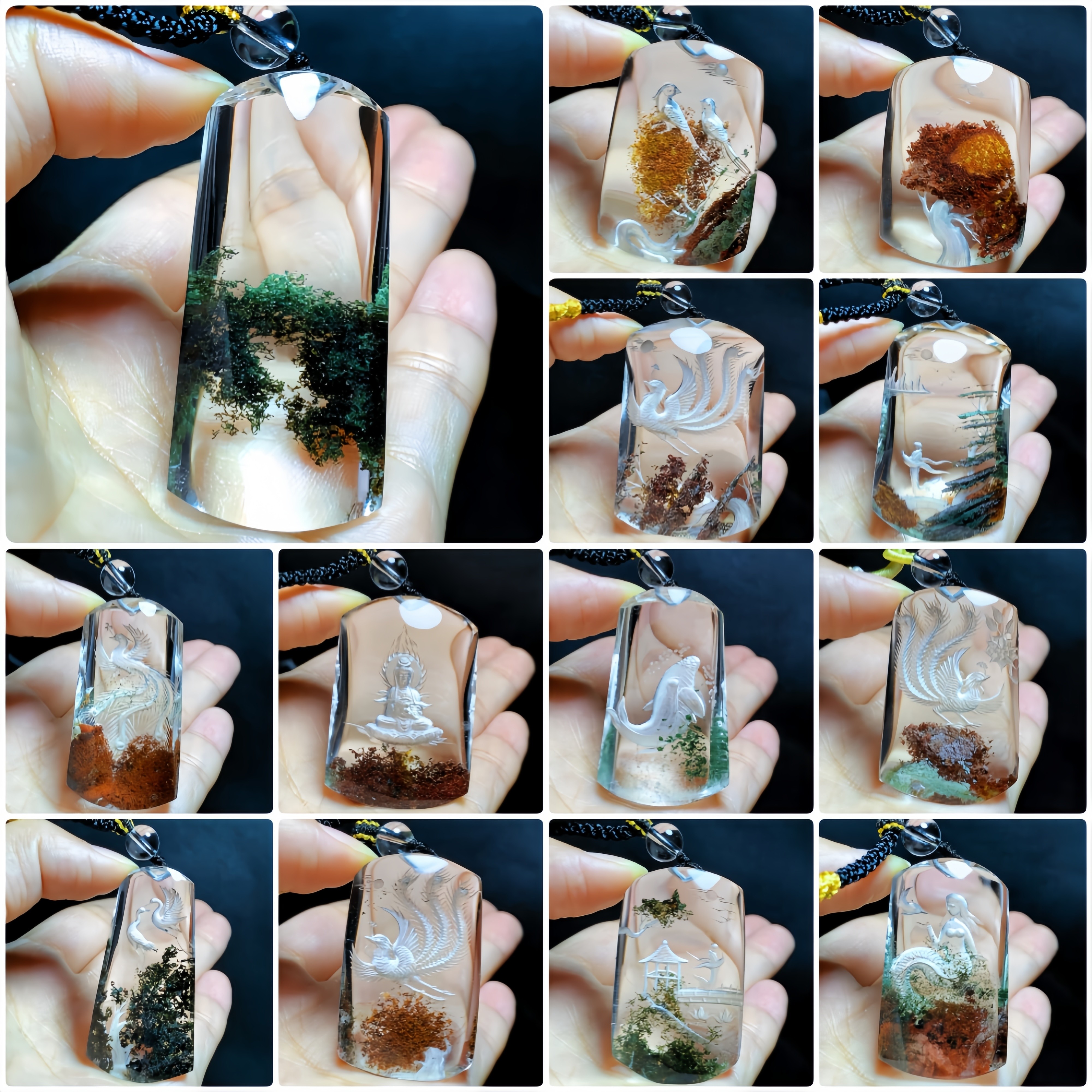 东海水晶雕刻天然水晶吊坠平安无事牌四季红白黄绿幽灵毛衣链项链