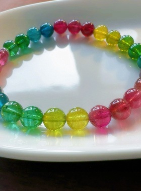 东海水晶天然彩虹碧玺手链一物一图通透正品碧玺手串老矿料旺夫石