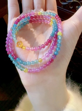 天然巴西彩虹碧玺多圈手链一物一图通透正品碧玺手串老矿料旺夫石