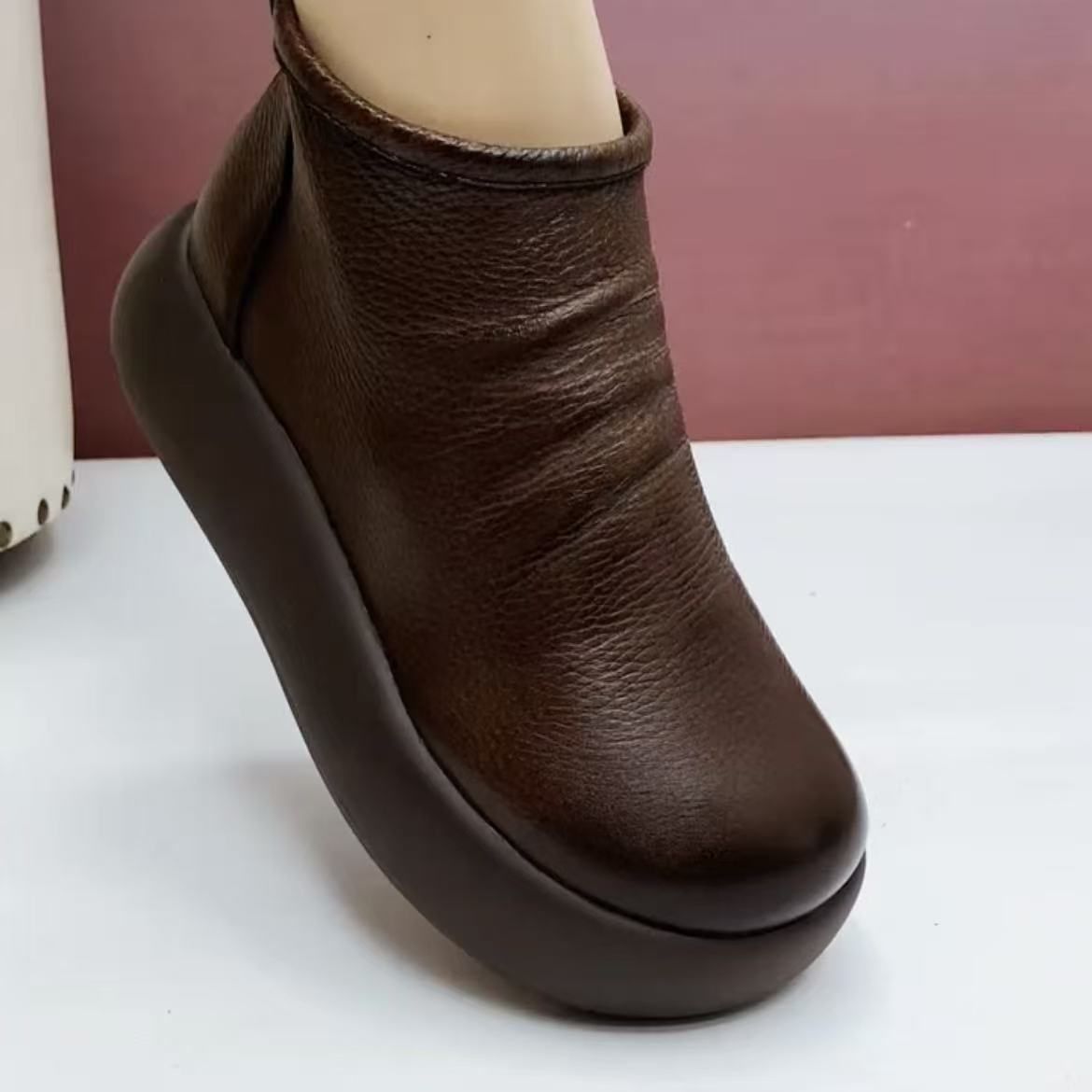 复古马丁靴女真皮2025春秋新款头层牛皮中跟短筒靴松糕厚底马丁靴,女鞋,马丁靴,淘宝优惠券,粉丝福利购,淘宝优惠卷