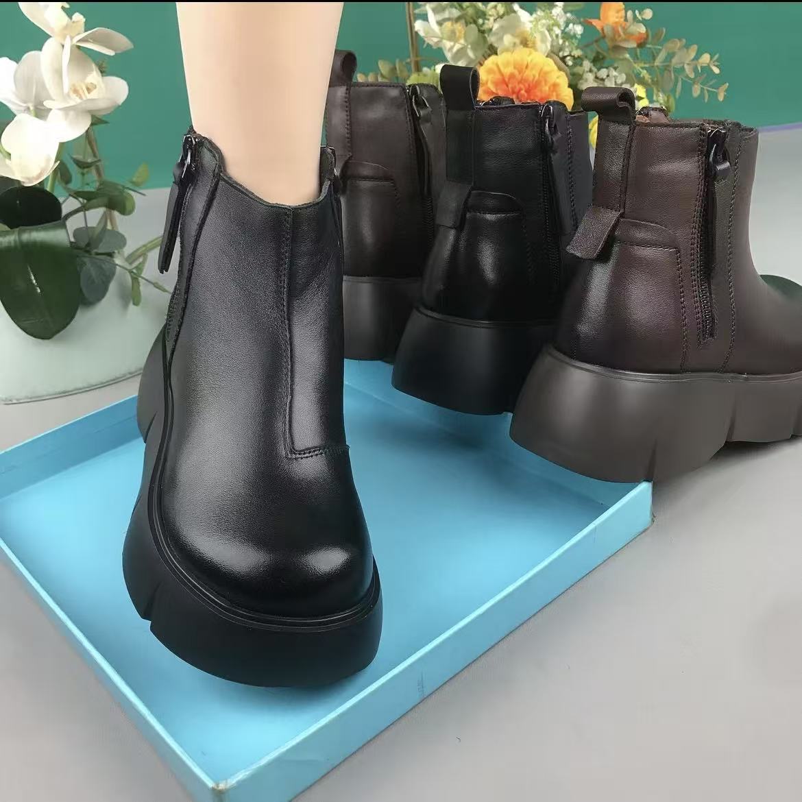 马丁靴女2025新款松糕厚底真皮鞋