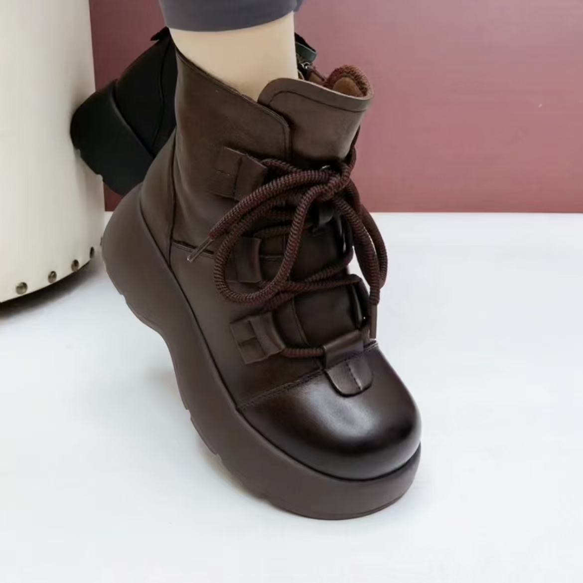 真皮马丁靴女轻便厚底百搭小短靴