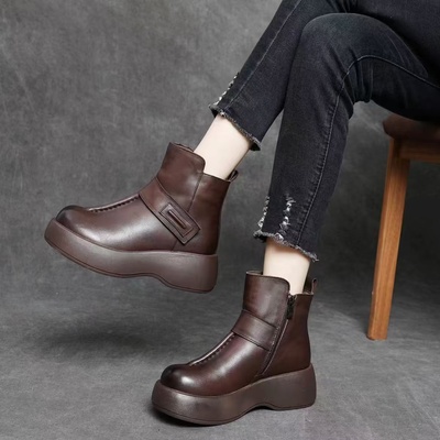 真皮厚底马丁靴复古圆头休闲短靴