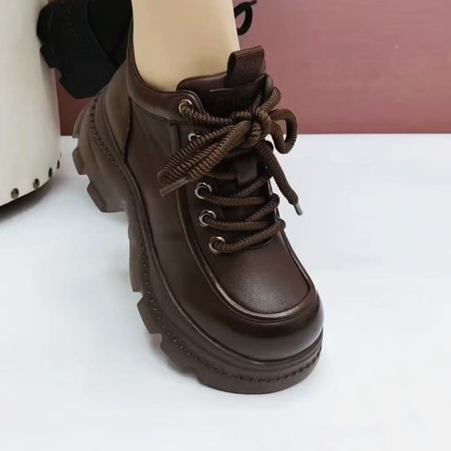 真皮马丁靴女粗跟厚底真皮小短靴