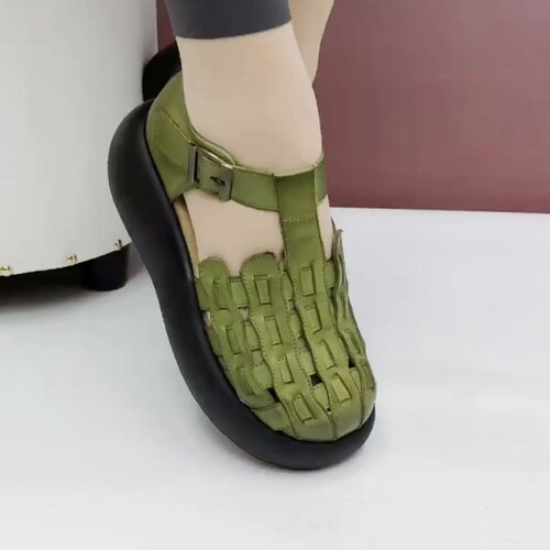 复古包头罗马凉鞋女厚底镂空透气
