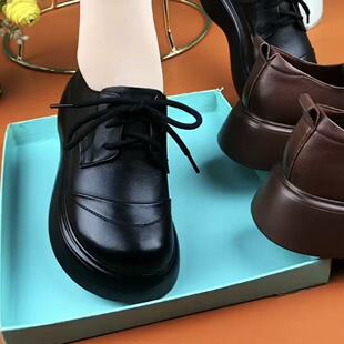 复古圆头小皮鞋 真皮休闲百搭系带乐福女鞋 女2026春秋新款 厚底单鞋