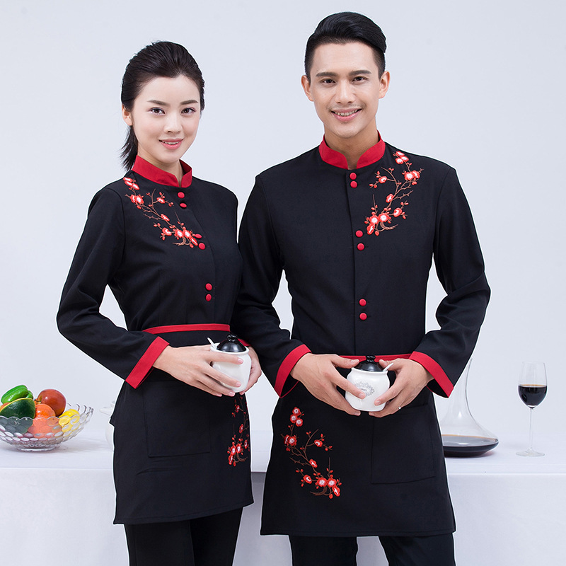 中餐厅服务员工作服中国风餐饮高档火锅饭店酒店面馆