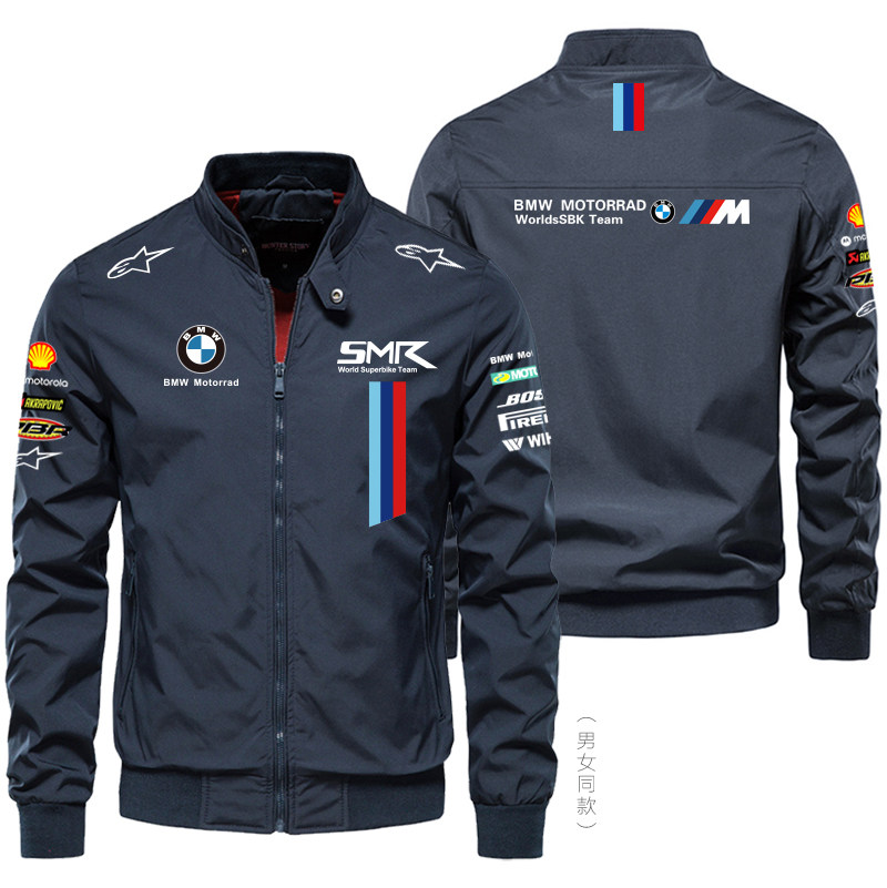 BMW宝马立领夹克工作服定制男赛车风飞行员外套摩托车骑行服印字