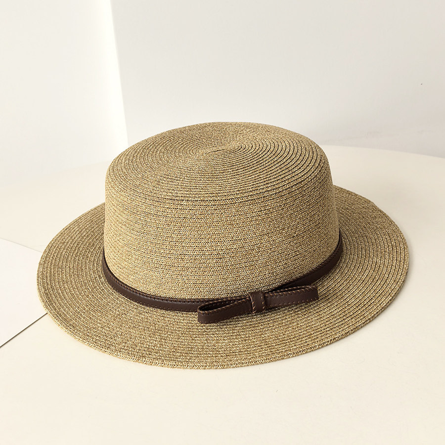 法式复古英伦蝴蝶结遮阳草帽女夏时尚平顶礼帽平沿太阳帽海边度假