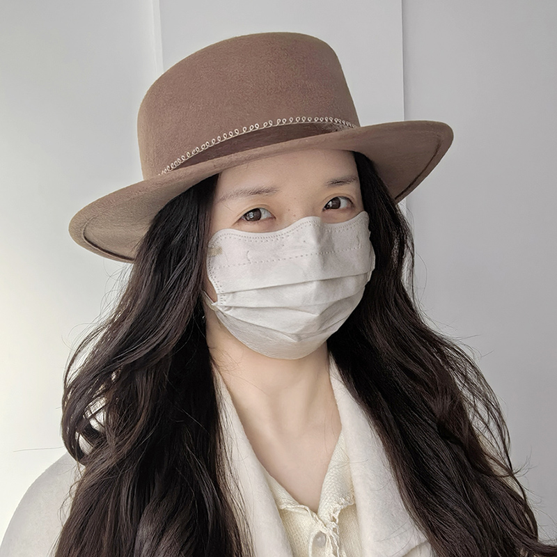 法式织带平顶礼帽女秋冬时尚羊毛毡帽显脸小平檐毛呢帽子2025新款