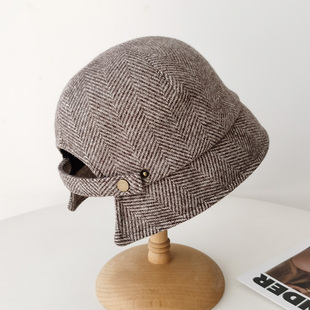 可扎马尾高品质羊毛渔夫帽子女秋冬季复古英伦显脸小盆帽时尚百搭