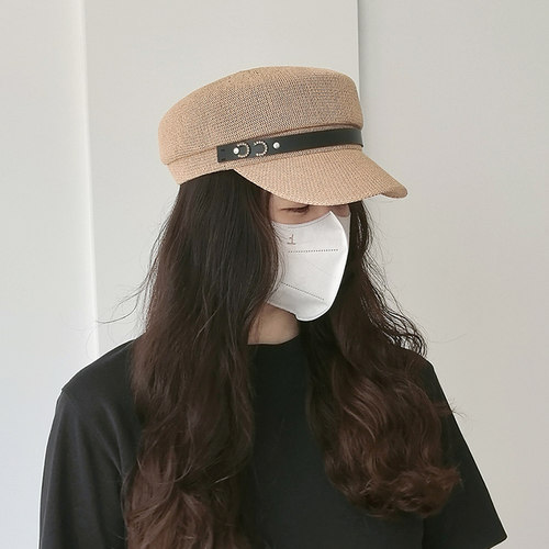 水钻C字母老钱风薄款草编鸭舌帽子女夏季新款贝雷报童帽出游草帽