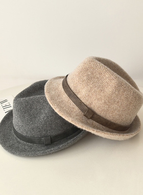 羊毛针织时尚绅士帽子女秋冬季男士英伦复古风卷边休闲爵士帽礼帽
