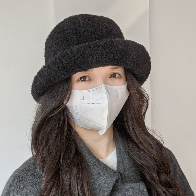 毛绒卷边显脸小渔夫帽子女秋冬季加厚保暖百搭礼帽出游大头围盆帽