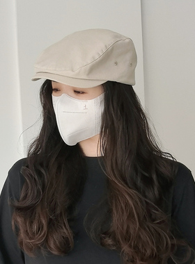 休闲棉麻前进帽女大头围夏季显脸小画家帽子英伦风复古鸭舌贝雷帽