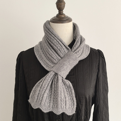 韩版花边柔软小围巾女秋冬短款保暖护颈毛线针织围脖纯色百搭时尚